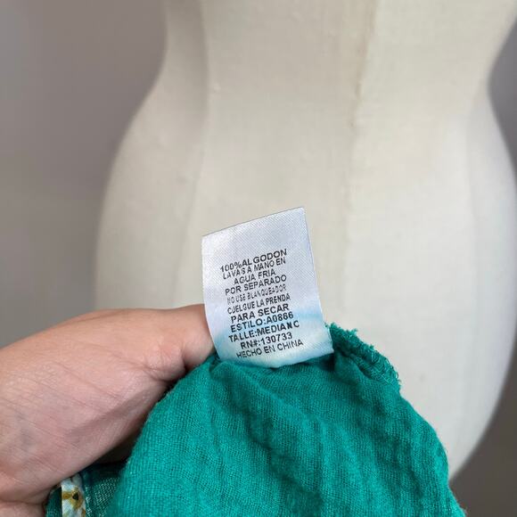 Umgee 100% Cotton Gauze Tunic Top Size M Teal Boho Oversized Summer Blouse - Picture 5 of 9